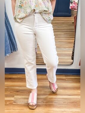Judy Blue Tummy Control High Rise Ankle Length Straight Leg White Jeans JB881070